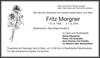 Traueranzeige von Fritz Morgner von Frankenpost