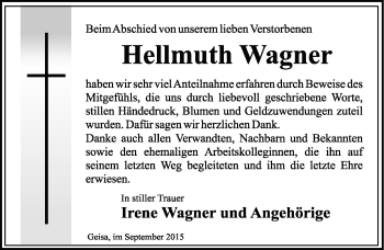 Traueranzeige von Hellmuth Wagner von Südthüringer Presse