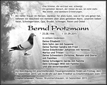 Traueranzeige von Bernd Protzmann von Südthüringer Presse