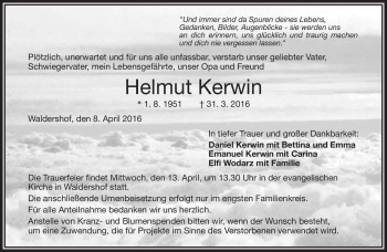 Traueranzeige von Helmut Kerwin von Frankenpost