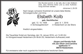 Traueranzeige von Elsbeth Kolb von Frankenpost