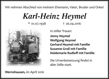 Traueranzeige von Karl-Heinz Heymel von Südthüringer Presse