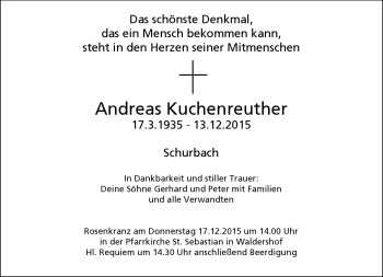 Traueranzeige von Andreas Kuchenreuther von Frankenpost