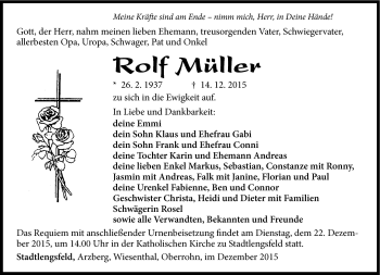 Traueranzeige von Rolf Müller von Südthüringer Presse