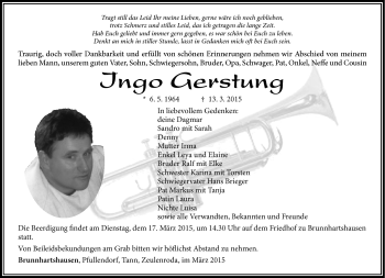 Traueranzeige von Ingo Gerstung von Südthüringer Presse