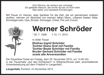 Traueranzeige von Werner Schröder von Südthüringer Presse
