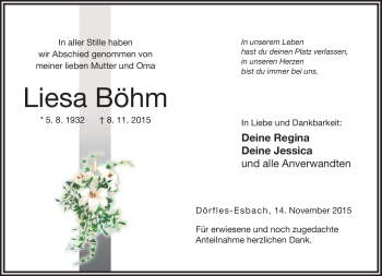 Traueranzeige von Liesa Böhm von Neue Presse Coburg