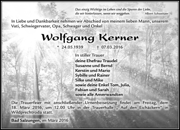 Traueranzeige von Wolfgang Kerner von Südthüringer Presse