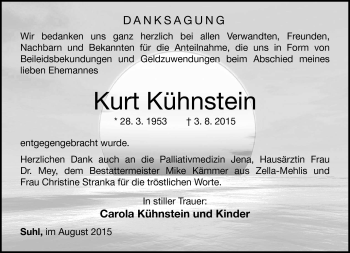 Traueranzeige von Kurt Kühnstein von Südthüringer Presse