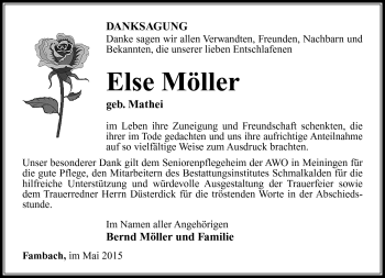 Traueranzeige von Else Möller von Südthüringer Presse