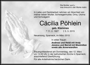 Traueranzeige von Cäcilia Pöhlein von Frankenpost