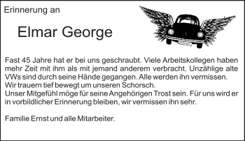 Traueranzeige von Elmar George von Neue Presse Coburg