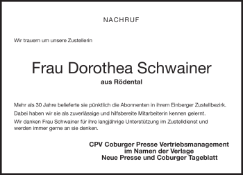 Traueranzeige von Dorothea Schwainer von Neue Presse Coburg