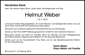 Traueranzeige von Helmut Weber von Neue Presse Coburg