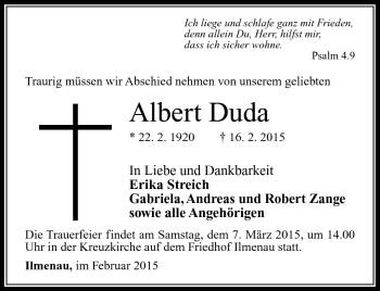 Traueranzeige von Albert Duda von Südthüringer Presse