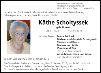 Traueranzeige von Käthe Scholtyssek von Neue Presse Coburg