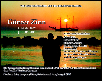Traueranzeige von Günter Zinn von Südthüringer Presse