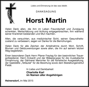 Traueranzeige von Horst Martin von Südthüringer Presse