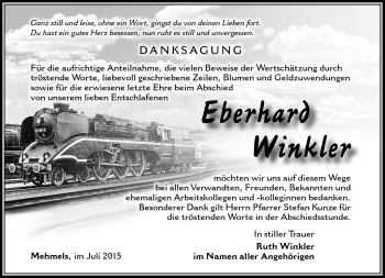 Traueranzeige von Eberhard Winkler von Südthüringer Presse