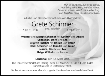Traueranzeige von Grete Schirmer von Neue Presse Coburg