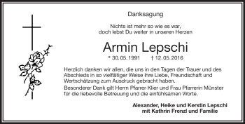 Traueranzeige von Armin Lepschi von Frankenpost
