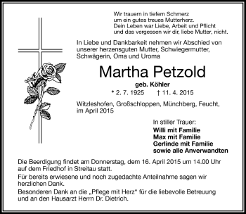 Traueranzeige von Martha Petzold von Frankenpost