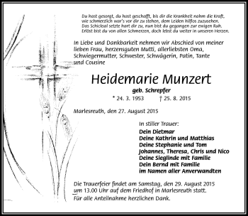 Traueranzeige von Heidemarie Munzert von Frankenpost