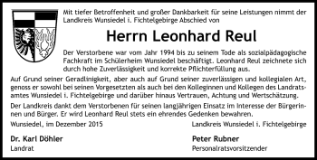 Traueranzeige von Leonhard Reul von Frankenpost