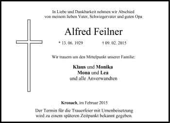 Traueranzeige von Alfred Feilner von Neue Presse Coburg