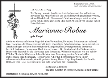 Traueranzeige von Marianne Robus von Südthüringer Presse