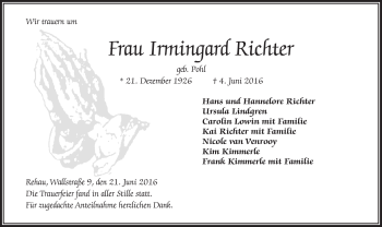 Traueranzeige von Irmingard Richter von Frankenpost