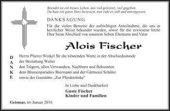 Traueranzeige von Alois Fischer von Südthüringer Presse