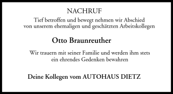Traueranzeige von Otto Braunreuther von Neue Presse Coburg