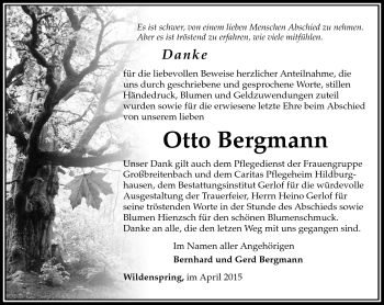 Traueranzeige von Otto Bergmann von Südthüringer Presse