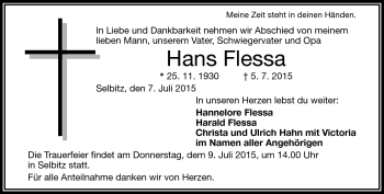 Traueranzeige von Hans Flessa von Frankenpost