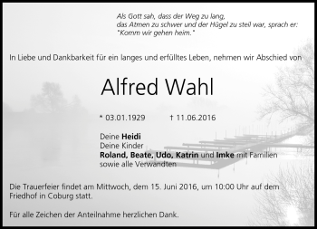 Traueranzeige von Alffred Wahl von Neue Presse Coburg