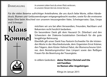 Traueranzeige von Klaus Rommel von Südthüringer Presse