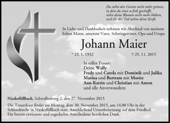 Traueranzeige von Johann Maier von Neue Presse Coburg
