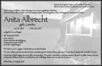 Traueranzeige von Anita Albrecht von Südthüringer Presse