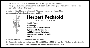 Traueranzeige von Herbert Pechtold von Neue Presse Coburg