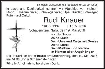 Traueranzeige von Rudi Knauer von Frankenpost