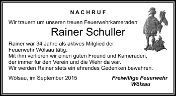 Traueranzeige von Rainer Schuller von Frankenpost