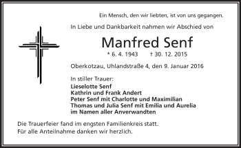 Traueranzeige von Manfred Senf von Frankenpost