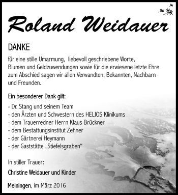 Traueranzeige von Roland Weidauer von Südthüringer Presse
