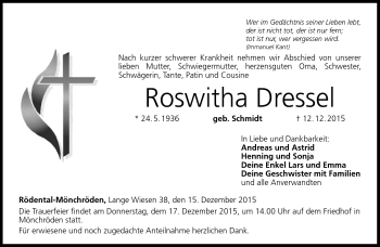 Traueranzeige von Roswitha Dressel von Neue Presse Coburg