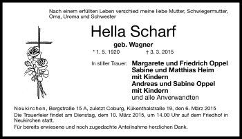 Traueranzeige von Hella Scharf von Neue Presse Coburg