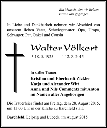 Traueranzeige von Walter Völkert von Südthüringer Presse