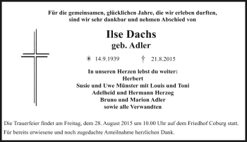 Traueranzeige von Ilse Dachs von Neue Presse Coburg