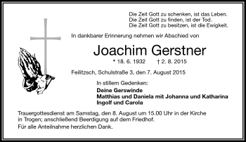 Traueranzeige von Joachim Gerstner von Frankenpost