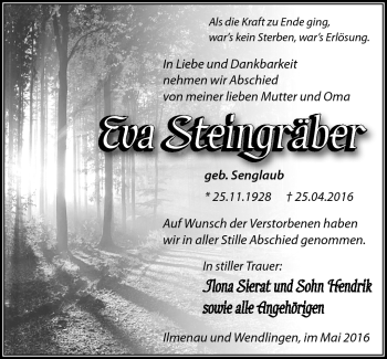 Traueranzeige von Eva Steingräber von Südthüringer Presse